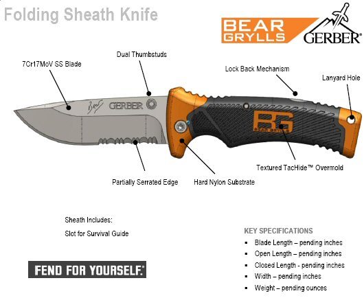 Briceag Gerber Bear Grylls Folding Sheath Knife,12 cm pliat, cu teaca de curea 